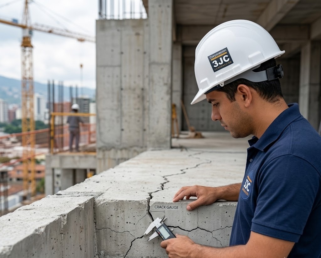 Inspección técnica de una grieta estructural en un edificio